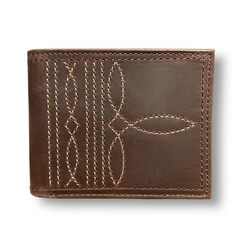 New Justin Brown Genuine Leather Bifold Wallet RFID Western Rodeo Boot Stitching